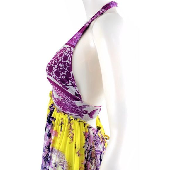 1990's JEAN PAUL GAULTIER Mythical Print Yellow and Purple Vintage Halter Dress - Picture 9 of 11